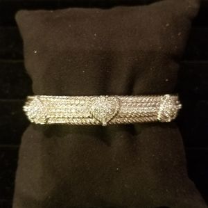 Judith Ripka Sterling Silver Heart TrioCubiCubic Zirconia  Hinged Cuff Bracelet